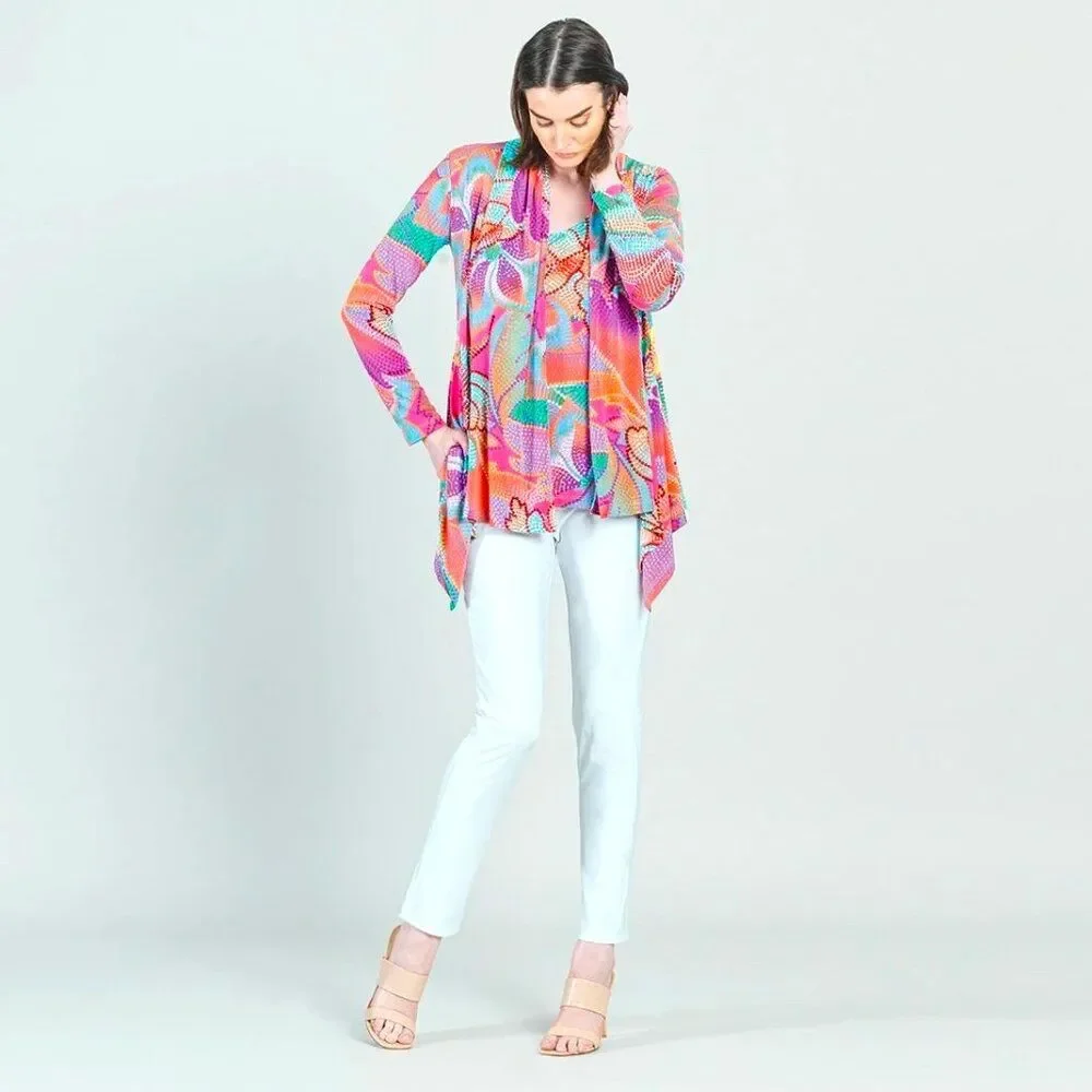 Clara SunWoo gorgeous Draped Tunic open Cardigan in Mosaic Petal Print LG vacay! - Picture 1 of 11